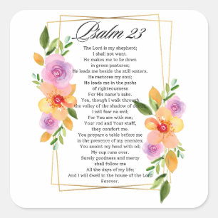 Psalm 23 Geometrische Bloemen Lijst Schrift Vierkante Sticker
