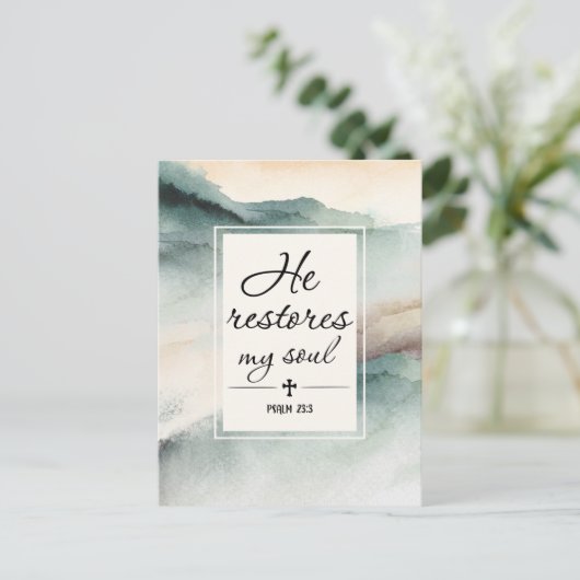 Psalm 23-inch4 Hij herstelt mijn Soul Cross Briefkaart (Staand voorkant)
