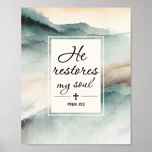 Psalm 23-inch4 Hij herstelt mijn Soul Cross Poster (Voorkant)