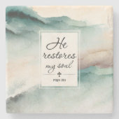 Psalm 23-inch4 Hij herstelt mijn Soul Cross Stenen Onderzetter (Voorkant)