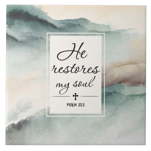 Psalm 23-inch4 Hij herstelt mijn Soul Cross Tegeltje (Voorkant)