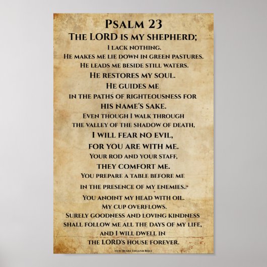 Psalm 23  { NHEB version.} Poster (Voorkant)