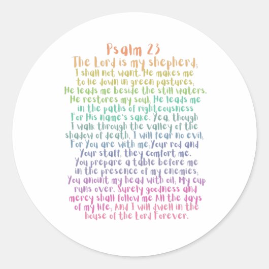 Psalm 23 NKJV De Heer is Mijn Herder Ronde Sticker (Voorkant)