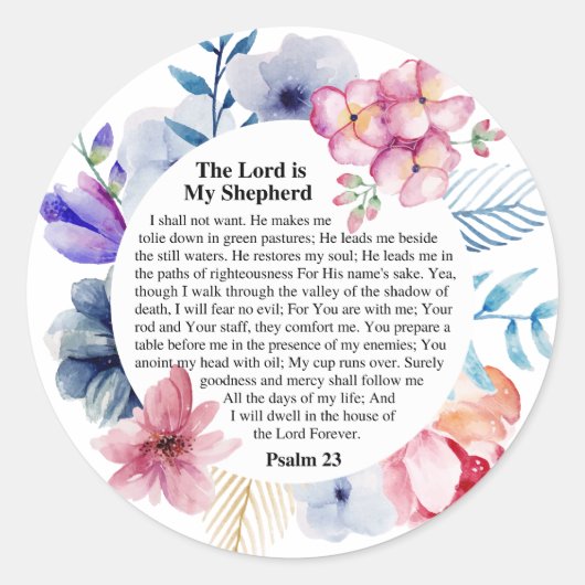 Psalm 23 NKJV De Heer is Mijn Herder Ronde Sticker (Voorkant)