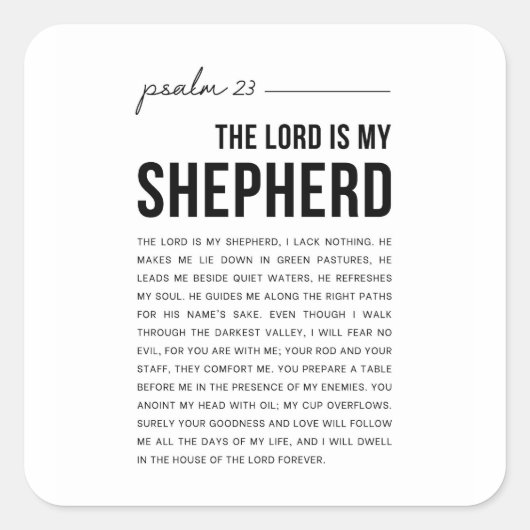 Psalm 23 NKJV De Heer is Mijn Herder Vierkante Sticker (Voorkant)