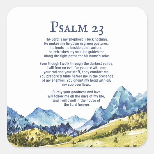 Psalm 23 NKJV De Heer is mijn herder Vierkante Sticker (Voorkant)