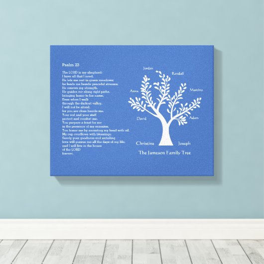 Psalm 23 NLT met stamboom, Canvas Afdruk (Insitu (Houten vloer))