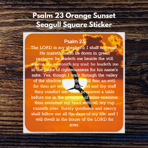 Psalm 23 Oranje Zonsondergang Zeemeeuw Vierkante Sticker