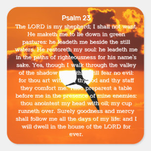 Psalm 23 Oranje Zonsondergang Zeemeeuw Vierkante Sticker