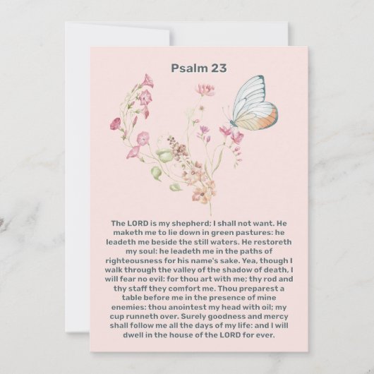 Psalm 23 Roze bloem vlinder Viering van het Leven  Kaart (Voorkant)