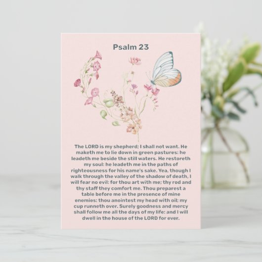 Psalm 23 Roze bloem vlinder Viering van het Leven  Kaart (Staand voorkant)