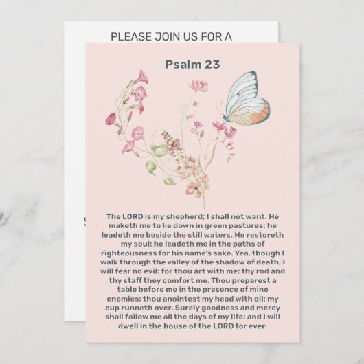 Psalm 23 Roze bloem vlinder Viering van het Leven Kaart (Voorkant / Achterkant)