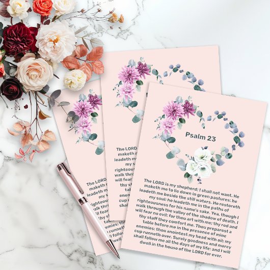 Psalm 23 Roze Bloemhart Viering van het Leven Kaart