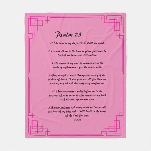 Psalm 23 roze grens fleece deken (Voorkant)