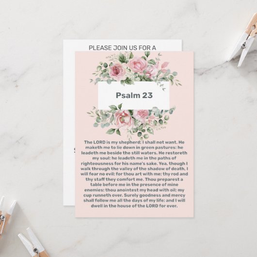 Psalm 23 Roze pioenroos viert het leven Kaart (Voorkant / Achterkant in situ)