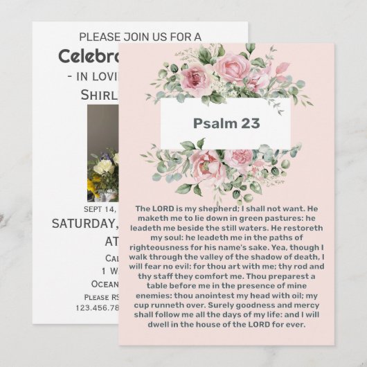 Psalm 23 Roze pioenroos viert het leven Kaart (Voorkant / Achterkant)