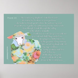 Psalm 23, schapen op groen poster