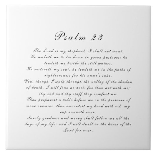 Psalm 23-scripts Eenvoudig elegant zwart-wit Tegeltje (Voorkant)