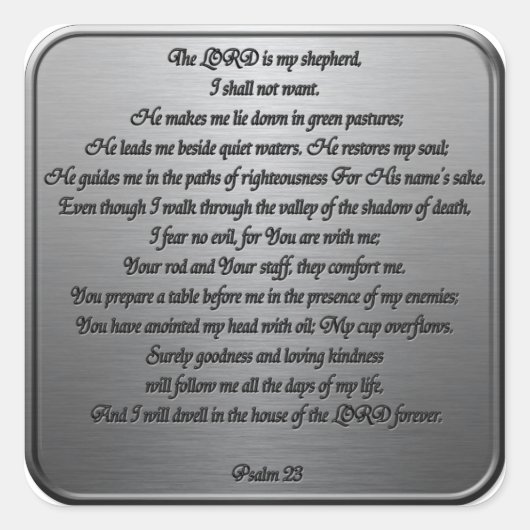 Psalm 23 - Staal Vierkante Sticker (Voorkant)