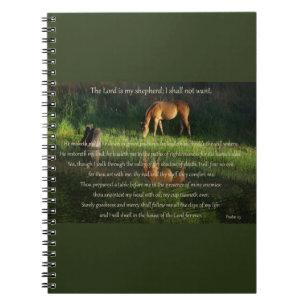 Psalm 23 tekst met paard naast stilstaande wateren notitieboek