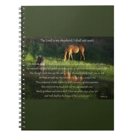 Psalm 23 tekst met paard naast stilstaande wateren notitieboek (Voorkant)