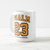 Psalm 23 Varsity Sports Goud Zwart Christelijk Koffiemok (Voorkant links)
