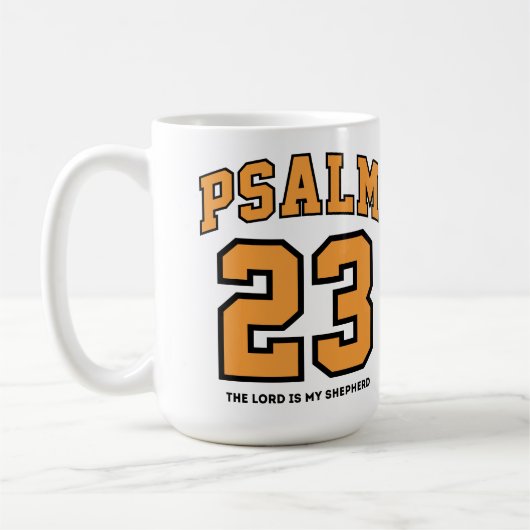 Psalm 23 Varsity Sports Goud Zwart Christelijk Koffiemok (Links)