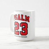 Psalm 23 Varsity Sports Rood Zwart Christelijk Koffiemok (Voorkant links)