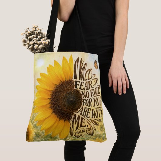 Psalm 23 vers 4 in Zonnebloem Tote Bag (Dichtbij)