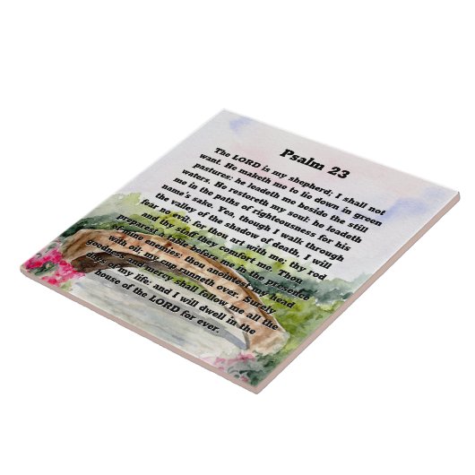 Psalm 23 Waterverf Brug, roze bloemen Tegeltje (Zijkant)