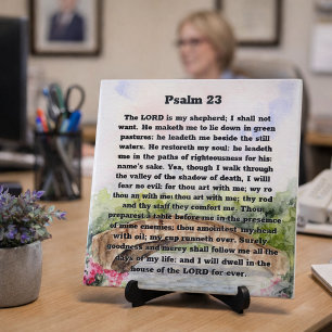 Psalm 23 Waterverf Brug, roze bloemen Tegeltje