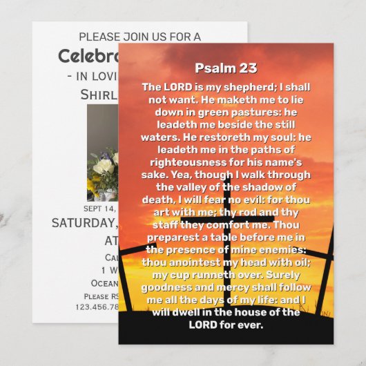 Psalm 23: Zonnekruisviering van de begrafenis Kaart (Voorkant / Achterkant)