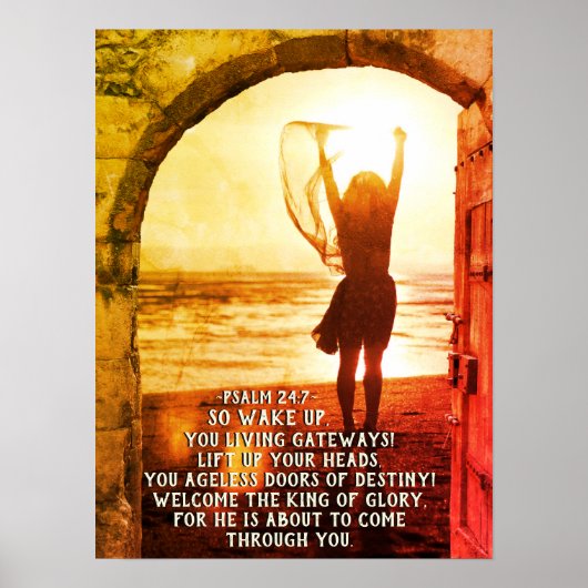 Psalm 24:7 King of Glory, Bijbelse Verse Poster (Voorkant)