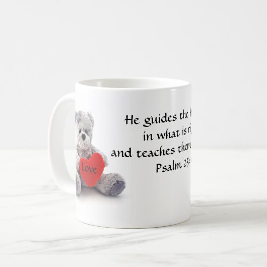 Psalm 25:9 Teddy Bear Verse Mok (Voorkant links)