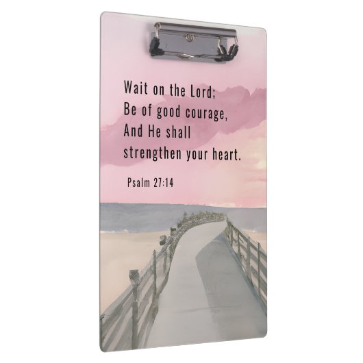 Psalm 27:14 Wacht op de Heer Bijbel Verse Oceaan Klembord (Rechts)