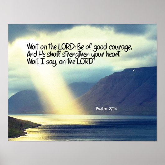 Psalm 27:14 Wacht op de Heer Bijbel Verse Oceaan Poster (Voorkant)