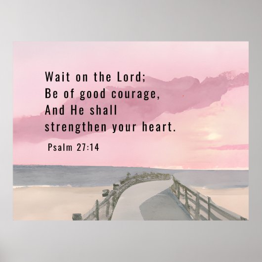 Psalm 27:14 Wacht op de Heer Bijbel Verse Oceaan Poster (Voorkant)