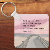 Psalm 27:14 Wacht op de Heer Bijbel Verse Oceaan Sleutelhanger (Voorkant)