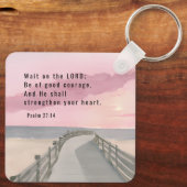 Psalm 27:14 Wacht op de Heer Bijbel Verse Oceaan Sleutelhanger (Achterkant)