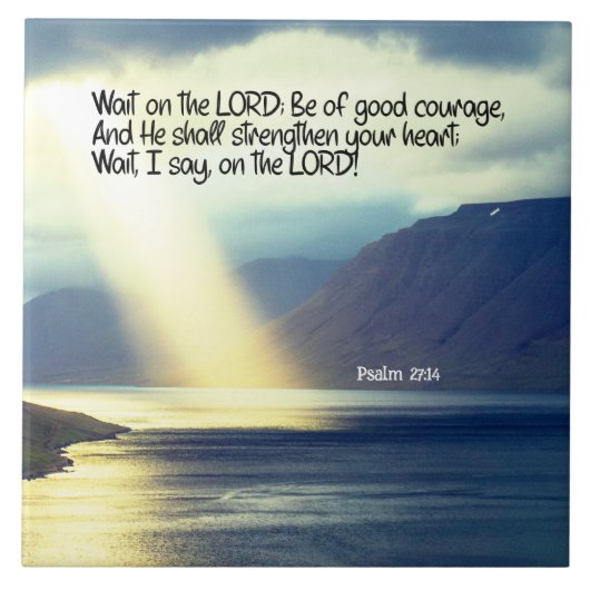 Psalm 27:14 Wacht op de Heer Bijbel Verse Oceaan Tegeltje (Voorkant)