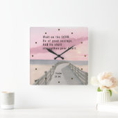 Psalm 27:14 Wacht op de Heer Bijbel Verse Oceaan Vierkante Klok (Huis)