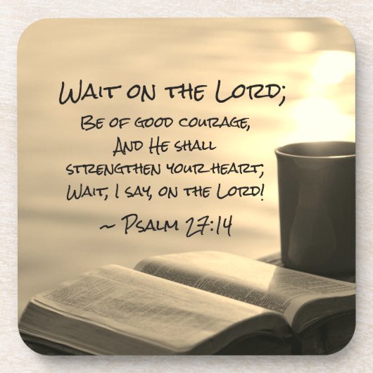 Psalm 27:14 Wacht op de Heer, Bijbelverse Bier Onderzetter (Voorkant)