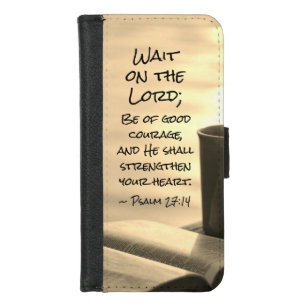 Psalm 27:14 Wacht op de Heer, Bijbelverse iPhone 8/7 Portemonnee Hoesje