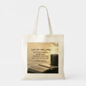 Psalm 27:14 Wacht op de Heer, Bijbelverse Tote Bag (Achterkant)