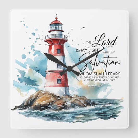 Psalm 27:1 De Heer van de Bijbel is mijn licht en Vierkante Klok (Voorkant)