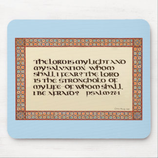 Psalm 27:1 verlichte kalligrafie Uncial script Muismat
