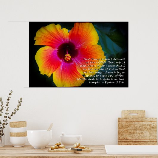 Psalm 27:4 Hibiscus op zwart Poster (Keuken)