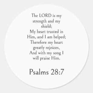 Psalm 28:7 Bijbelvers, Kracht Schriftuur Modern Ronde Sticker