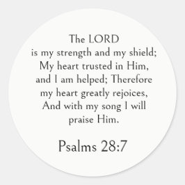 Psalm 28:7 Bijbelvers, Kracht Schriftuur Modern Ronde Sticker