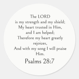 Psalm 28:7 Bijbelvers, Kracht Schriftuur Modern Ronde Sticker
